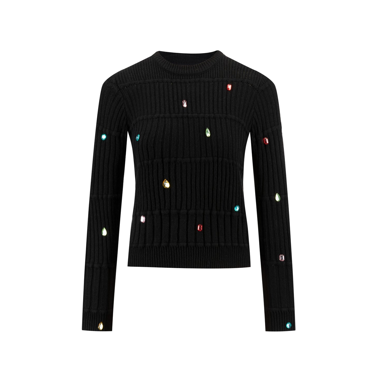 Black Knit Sweater With Multicolored Gems