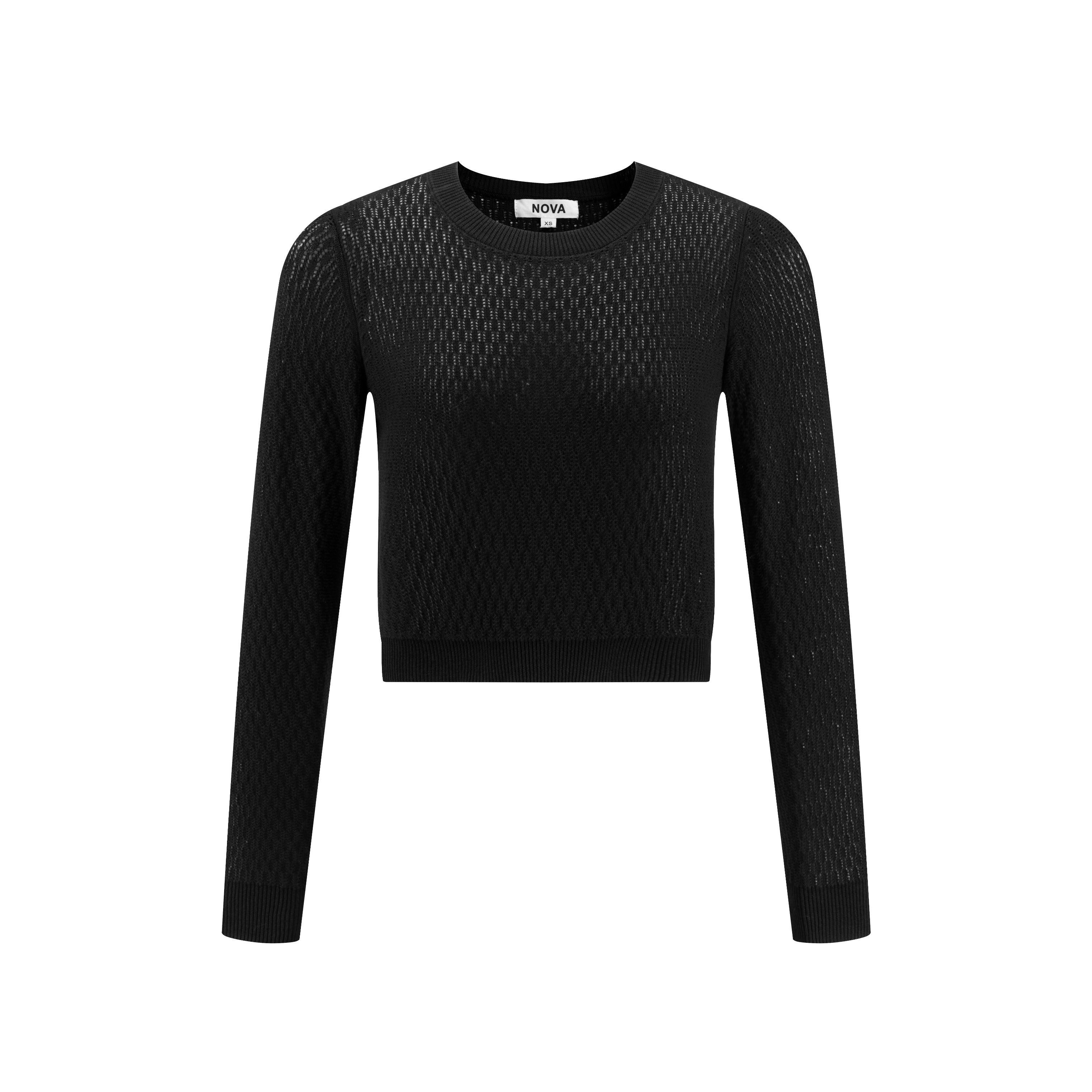 Black Knit See Through Crew Neck Top