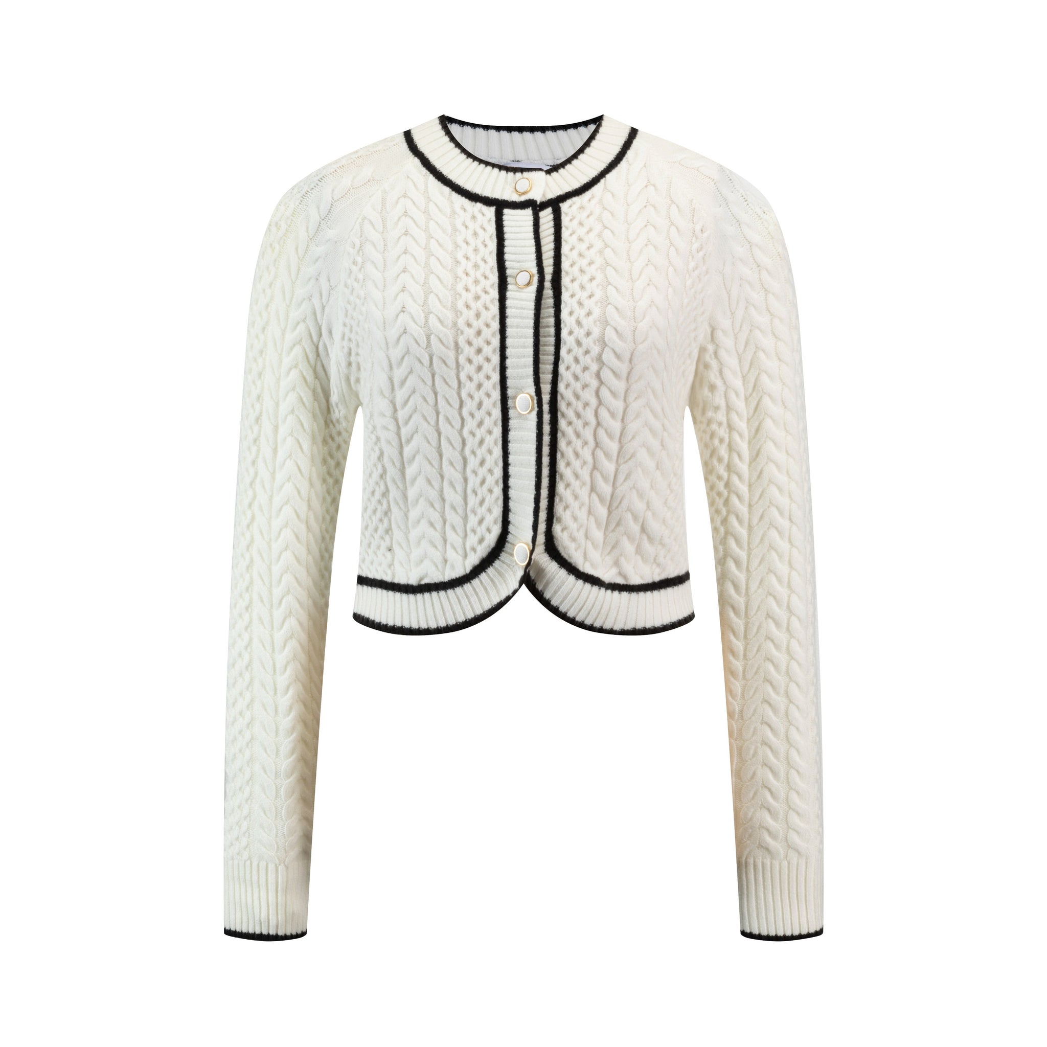 Ivory Cable Knit Cardigan With Black Details