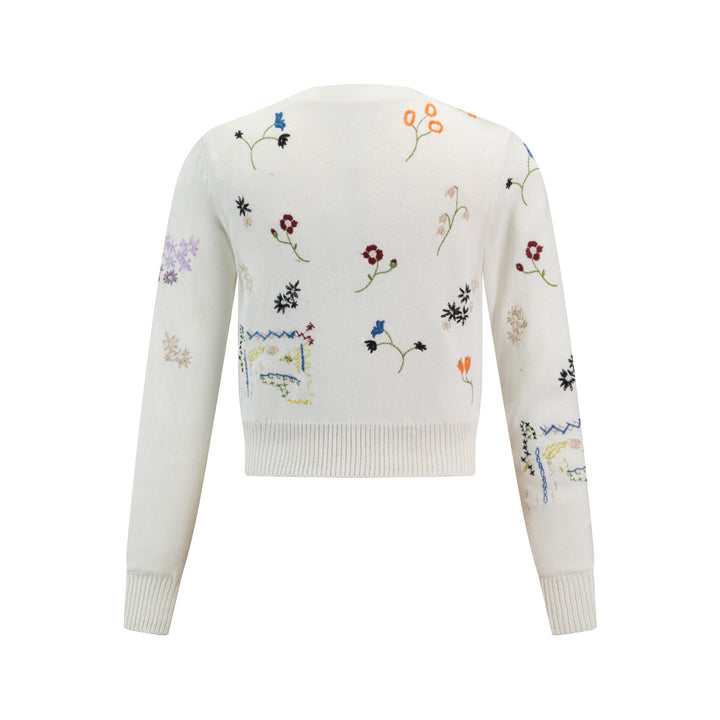 Ivory Multi Coored Embroidered Cardigan