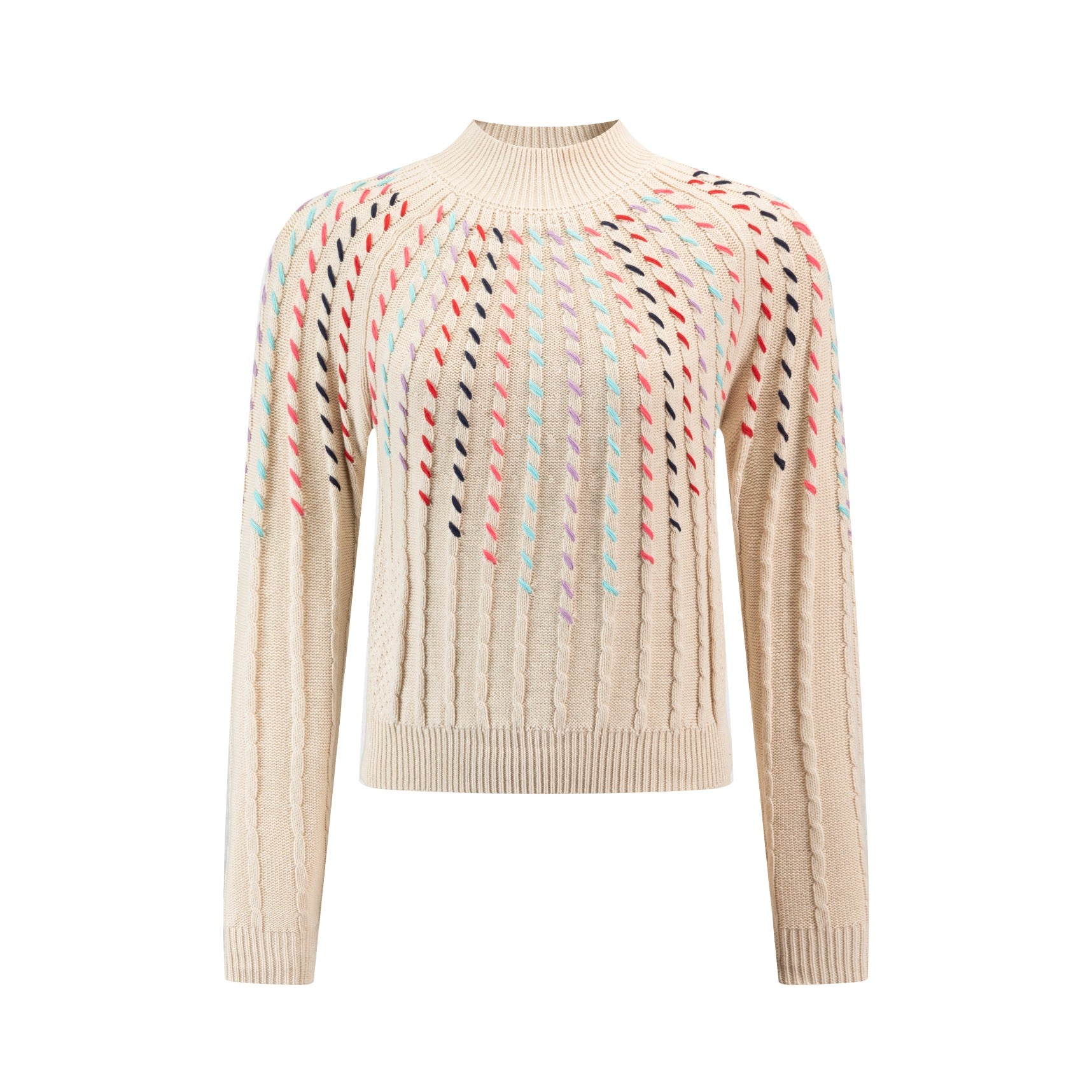 Oatmeal Multi Color Stitchinf Sweater