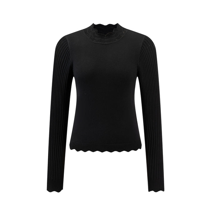 Black Scallop Knit Top