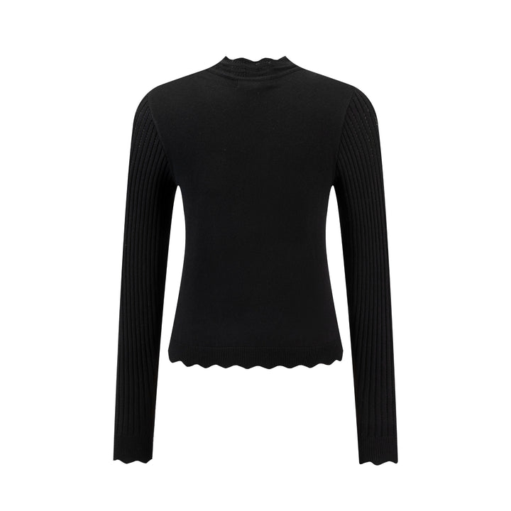 Black Scallop Knit Top