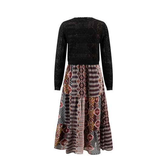 Printed Dress With Knit Cardigan