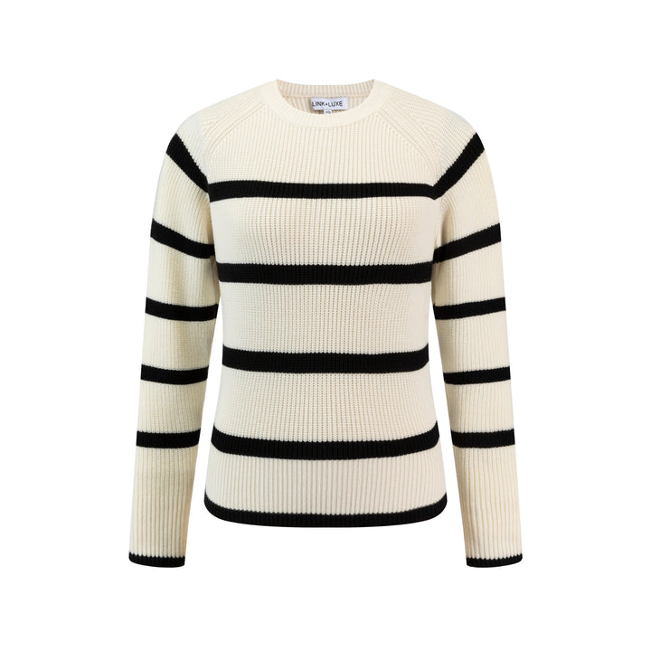 White And Black Striped Knit Sweater