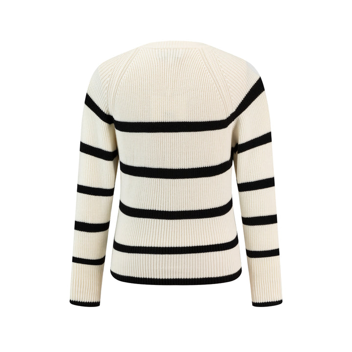 White And Black Striped Knit Sweater