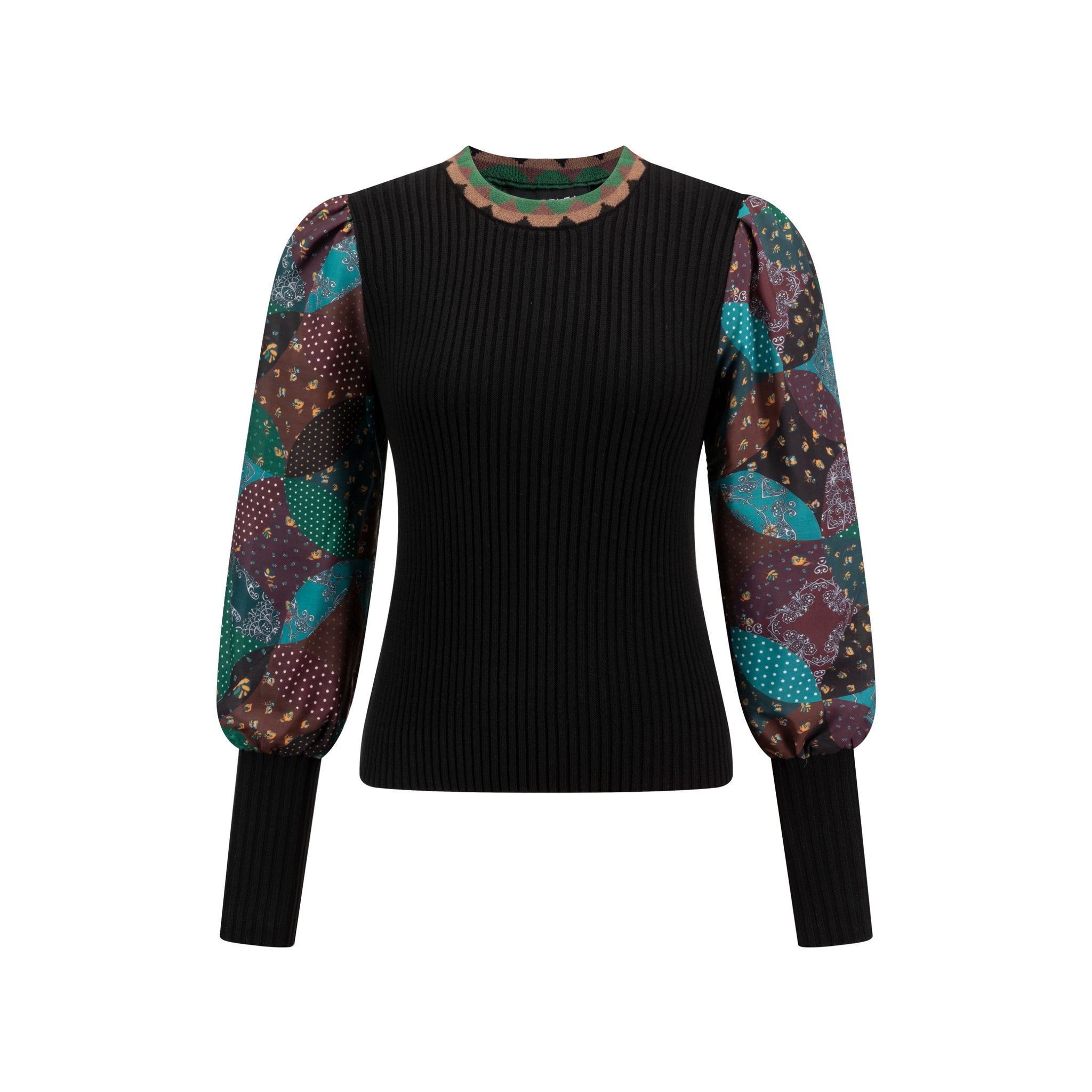 Knit Top With Contrast Printed Sleeves