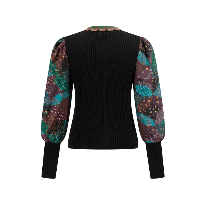 Knit Top With Contrast Printed Sleeves