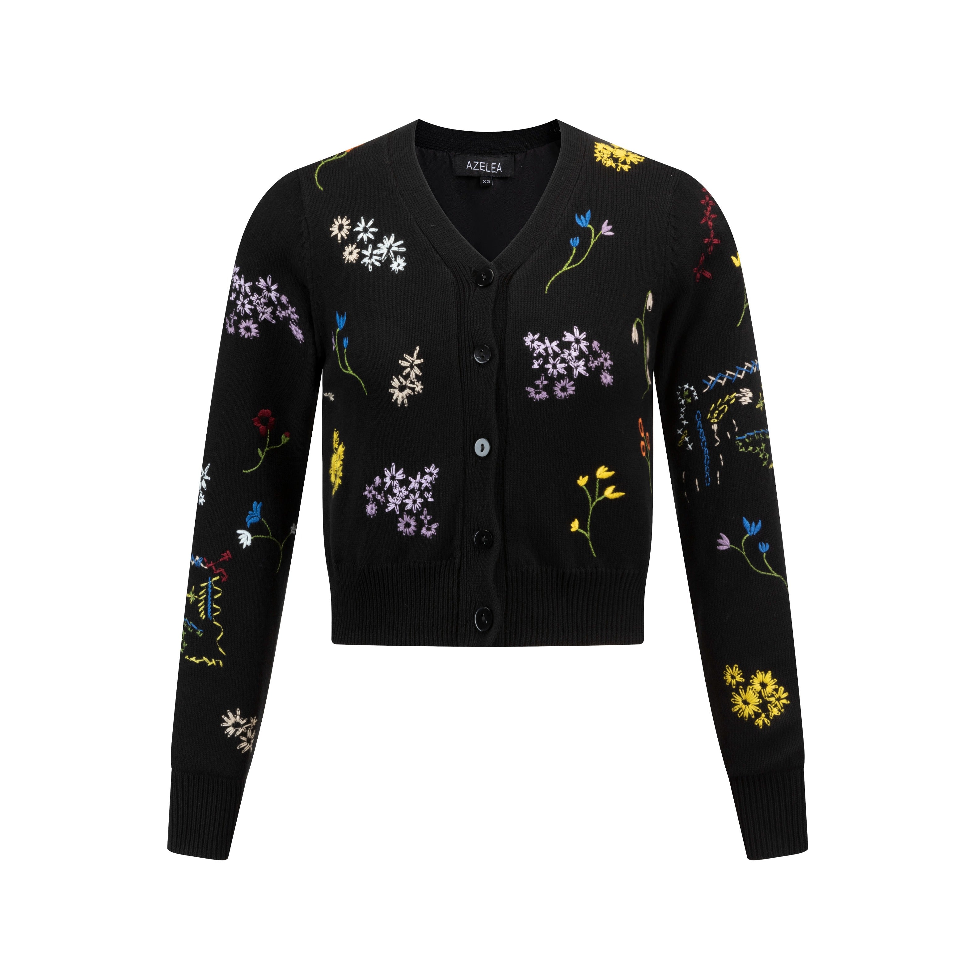 Black Multi Colored Embroidered Cardigan