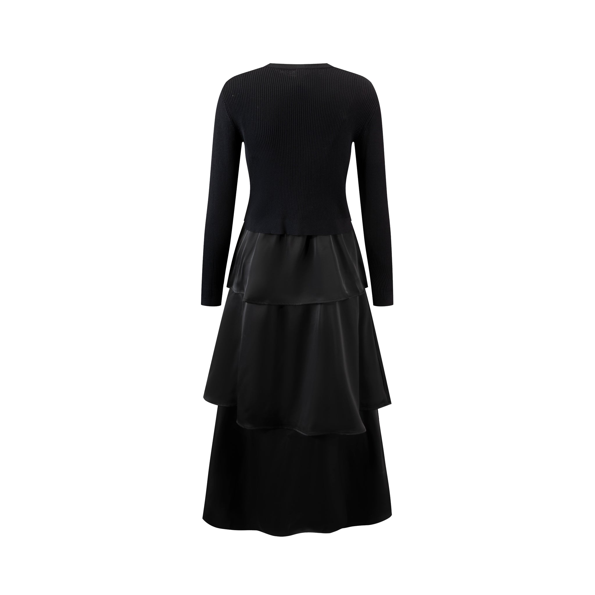 Black Silk Tiered Dress With Knit Overlay