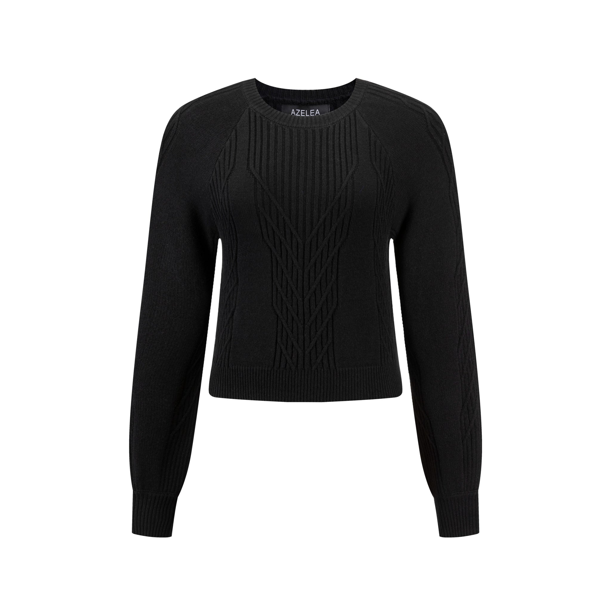 Black Cable Knit Crew Neck Top