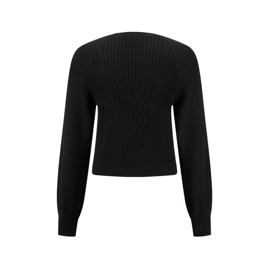 Black Cable Knit Crew Neck Top