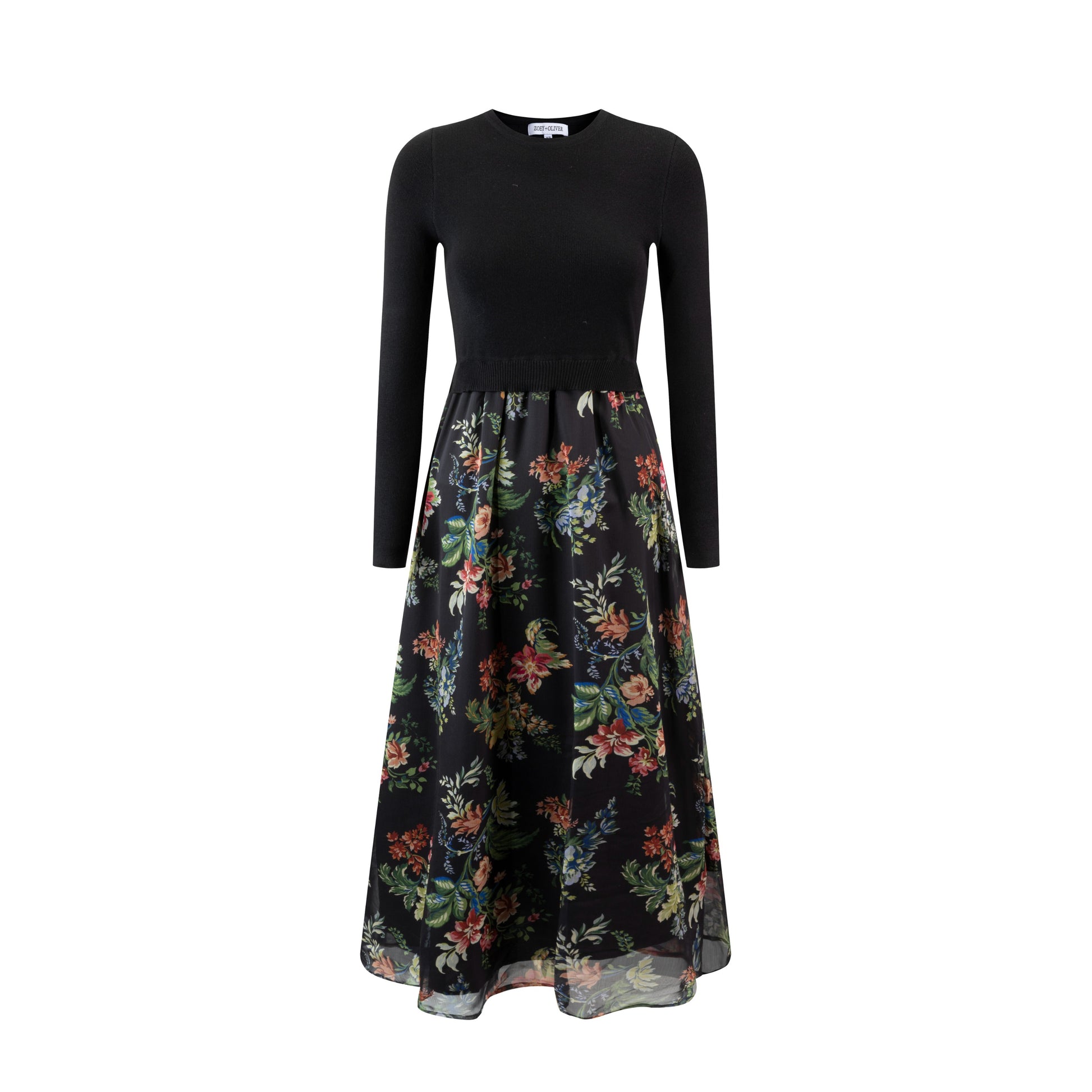 Black Knit And Floral Multi Printed Bottom Dress