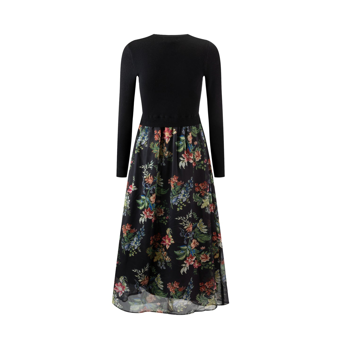 Black Knit And Floral Multi Printed Bottom Dress