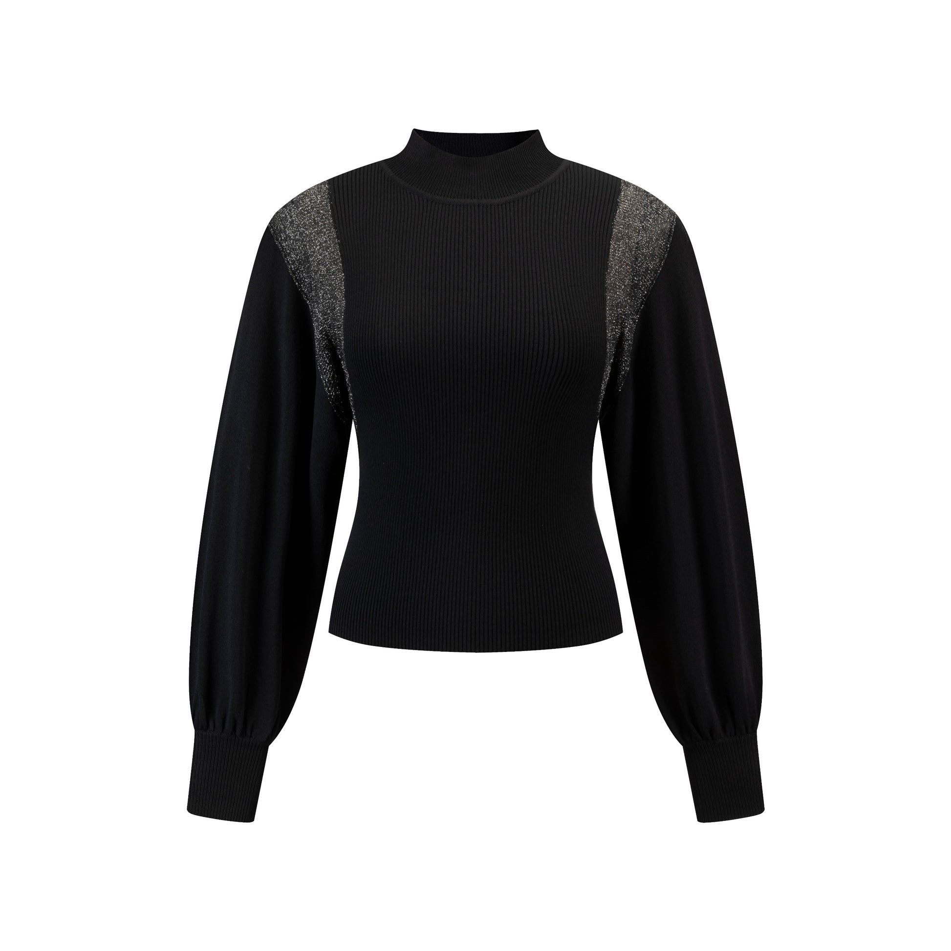 Black Knit Top With Metallic Shooulder Details