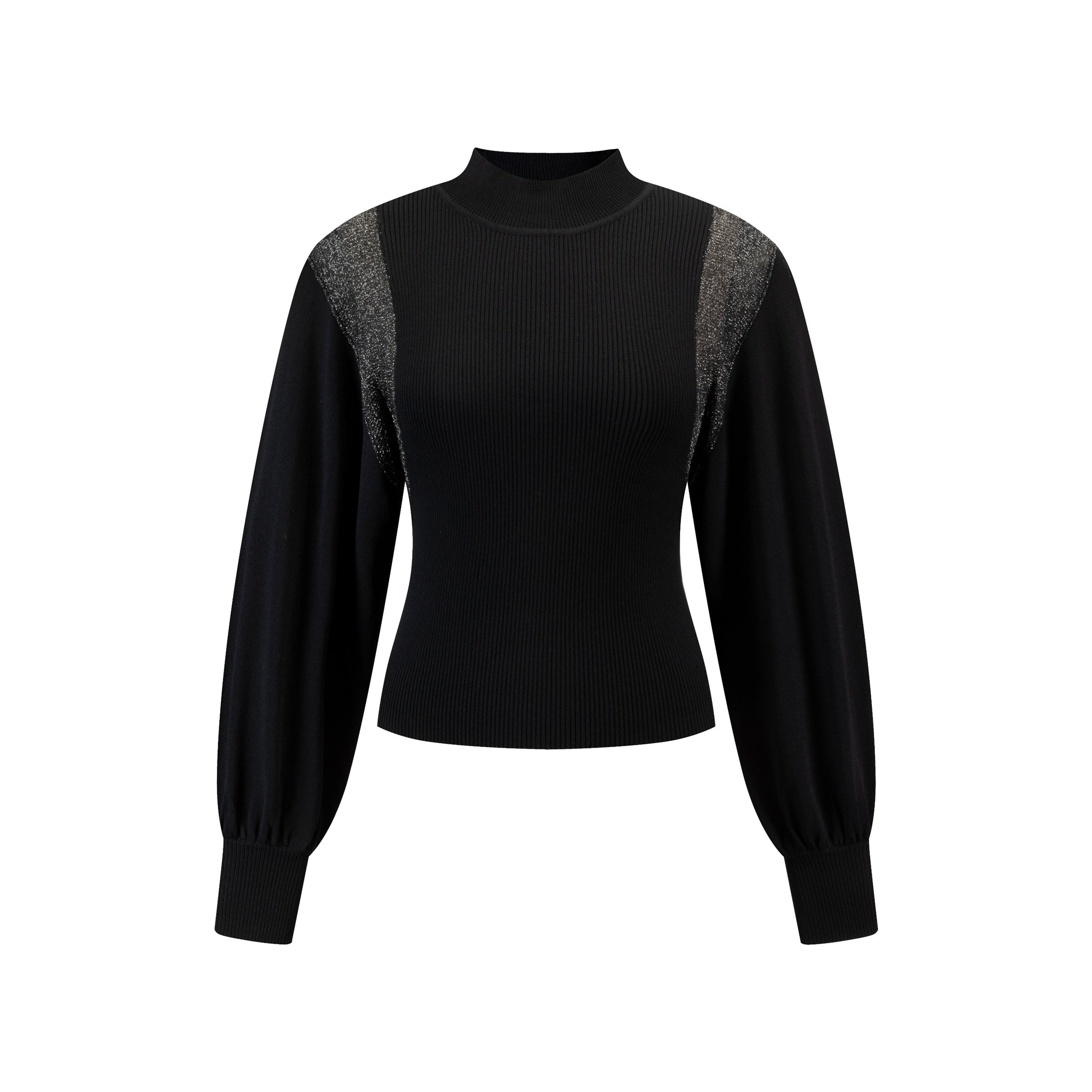 Black Knit Top With Metallic Shooulder Details