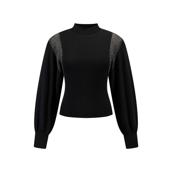 Black Knit Top With Metallic Shooulder Details