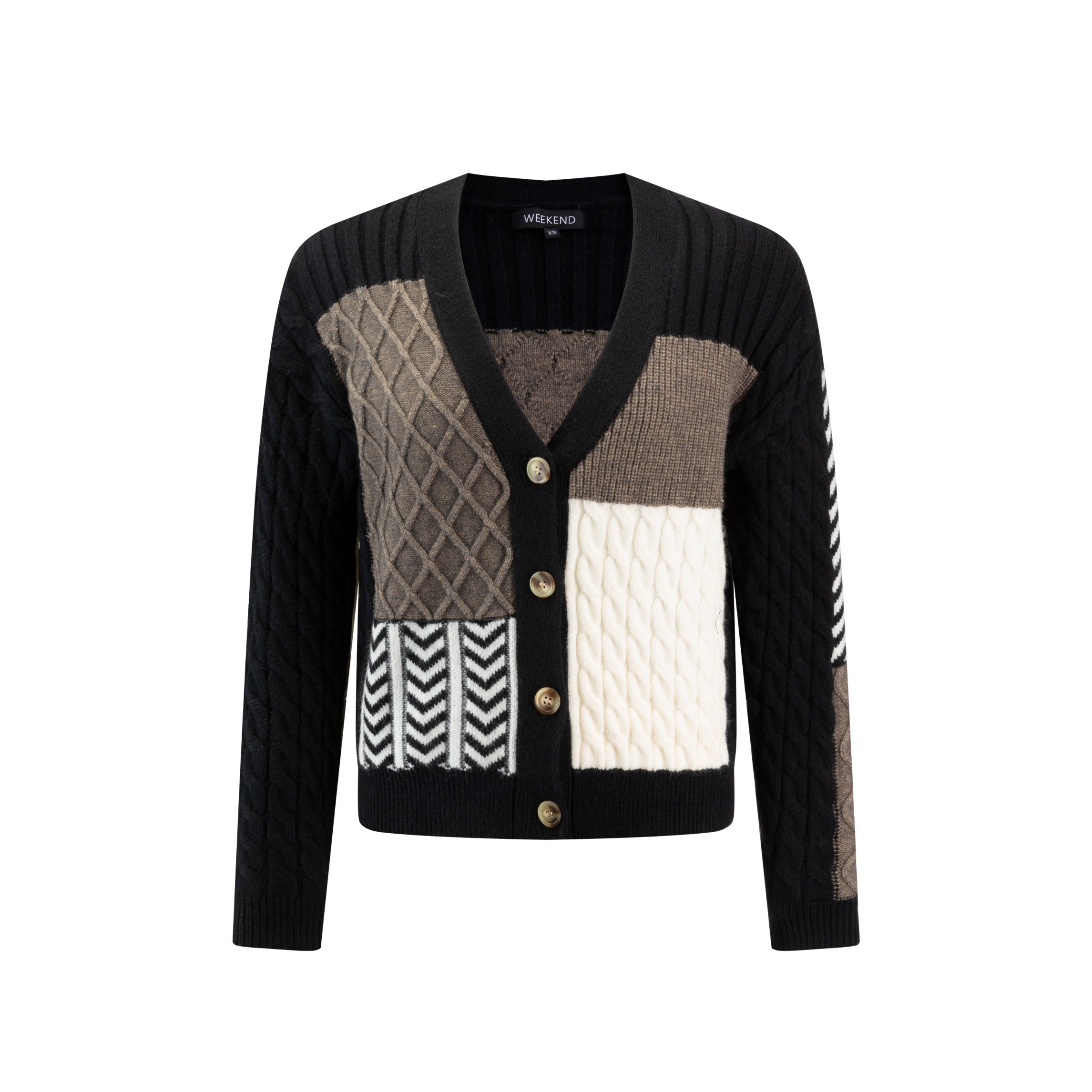 Black Patched Cable Knit Cardigan