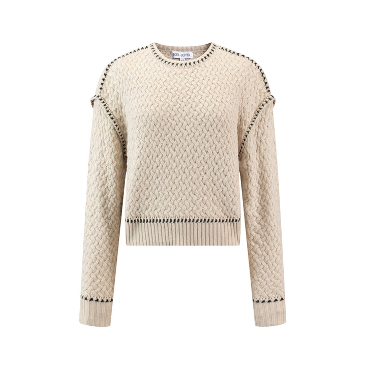 Tan Textured Stitched Collared Knit Top