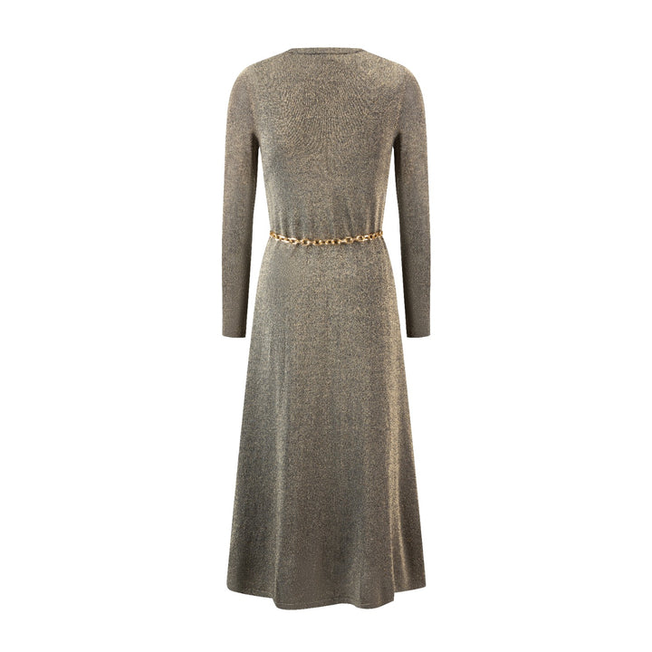 Knit Metalic Gold Belted Dress