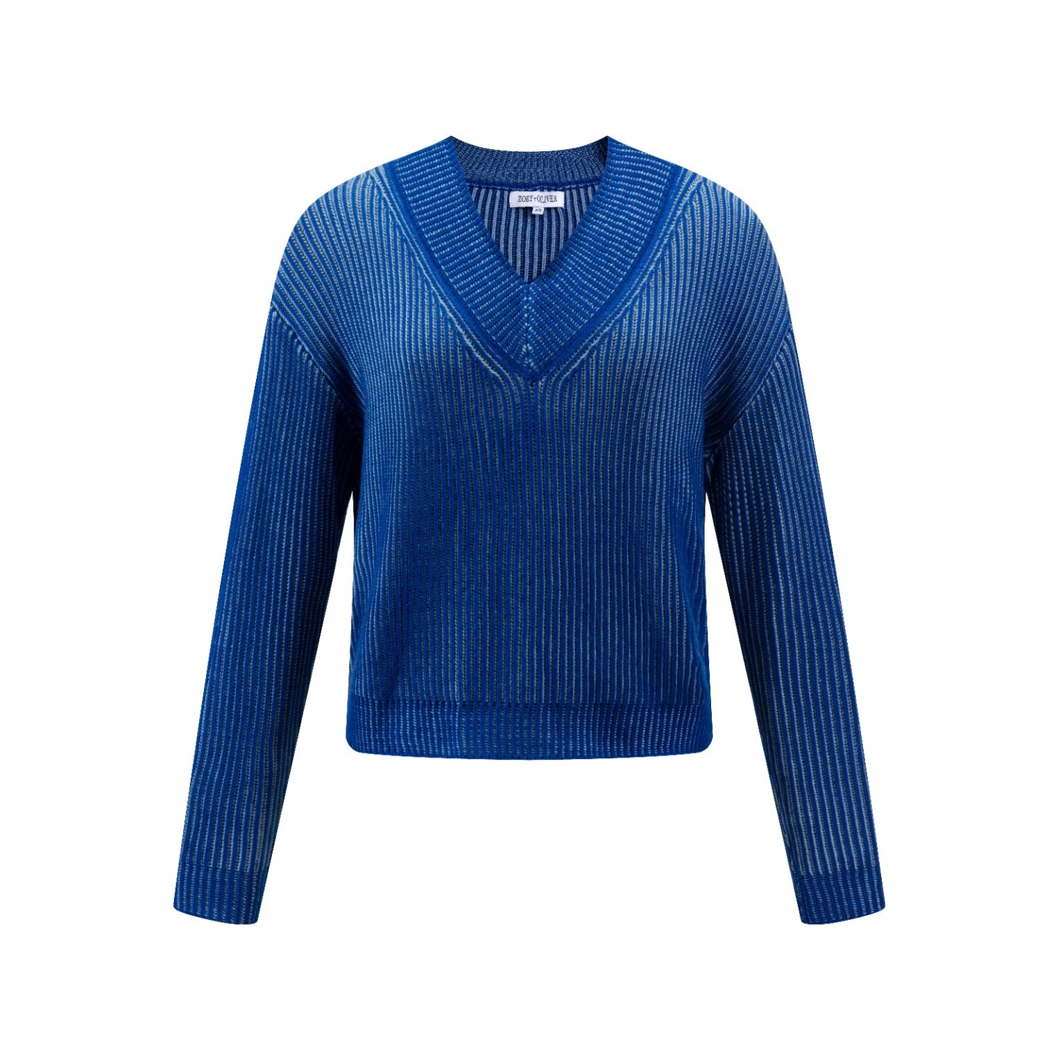 Blue Knit V Neck Sweater