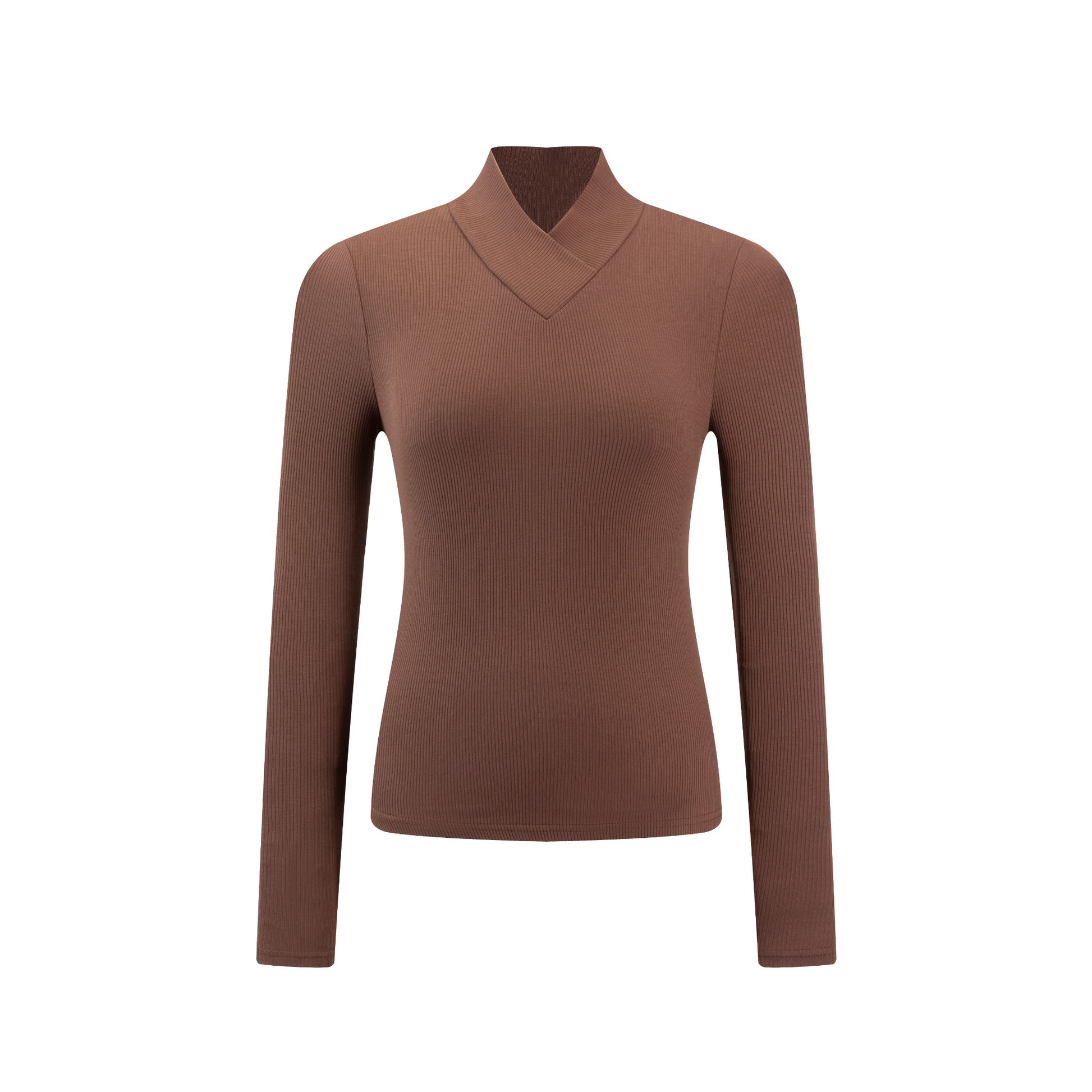 Vneck Ribbed Brown Knit Top