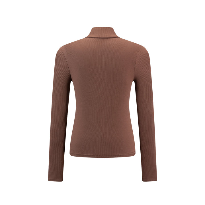 Vneck Ribbed Brown Knit Top