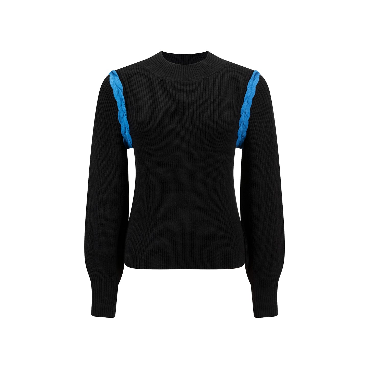 Black Knit With Blue Braided Detailed Top