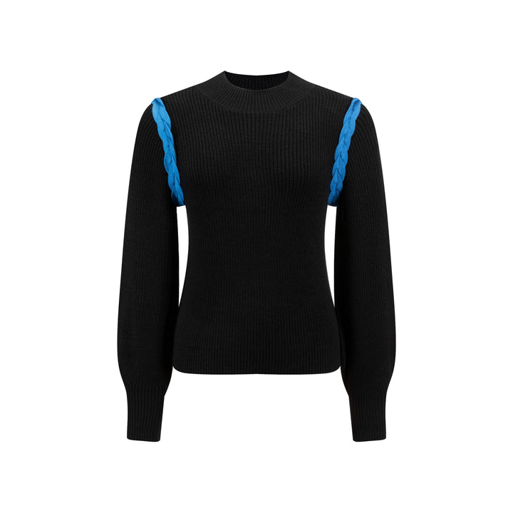 Black Knit With Blue Braided Detailed Top