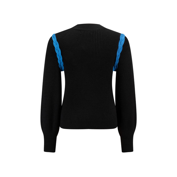 Black Knit With Blue Braided Detailed Top