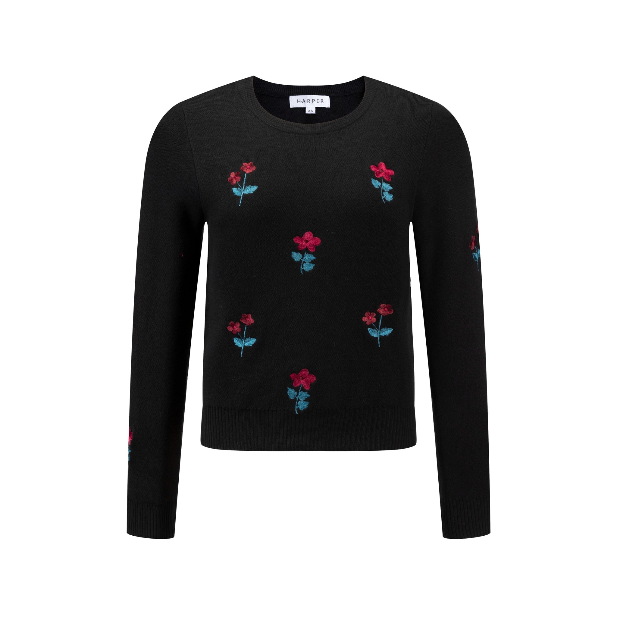 Black Knit Sweater With Multicolor Embroidery