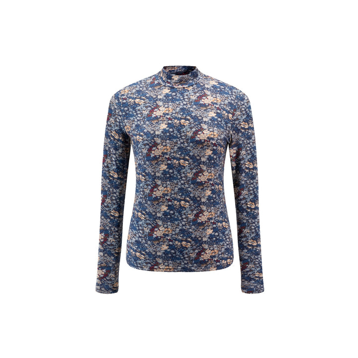 Navy Multi Floral Tshirt Mock Neck