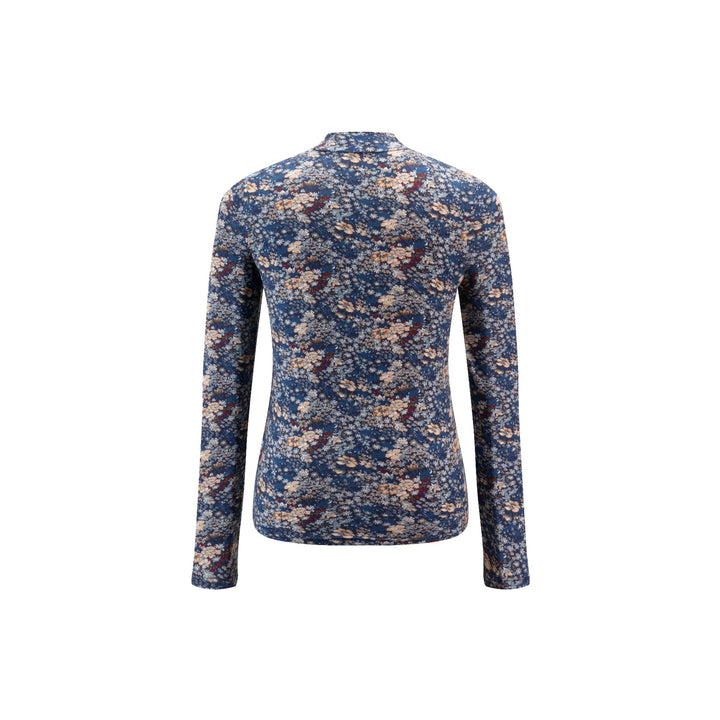 Navy Multi Floral Tshirt Mock Neck