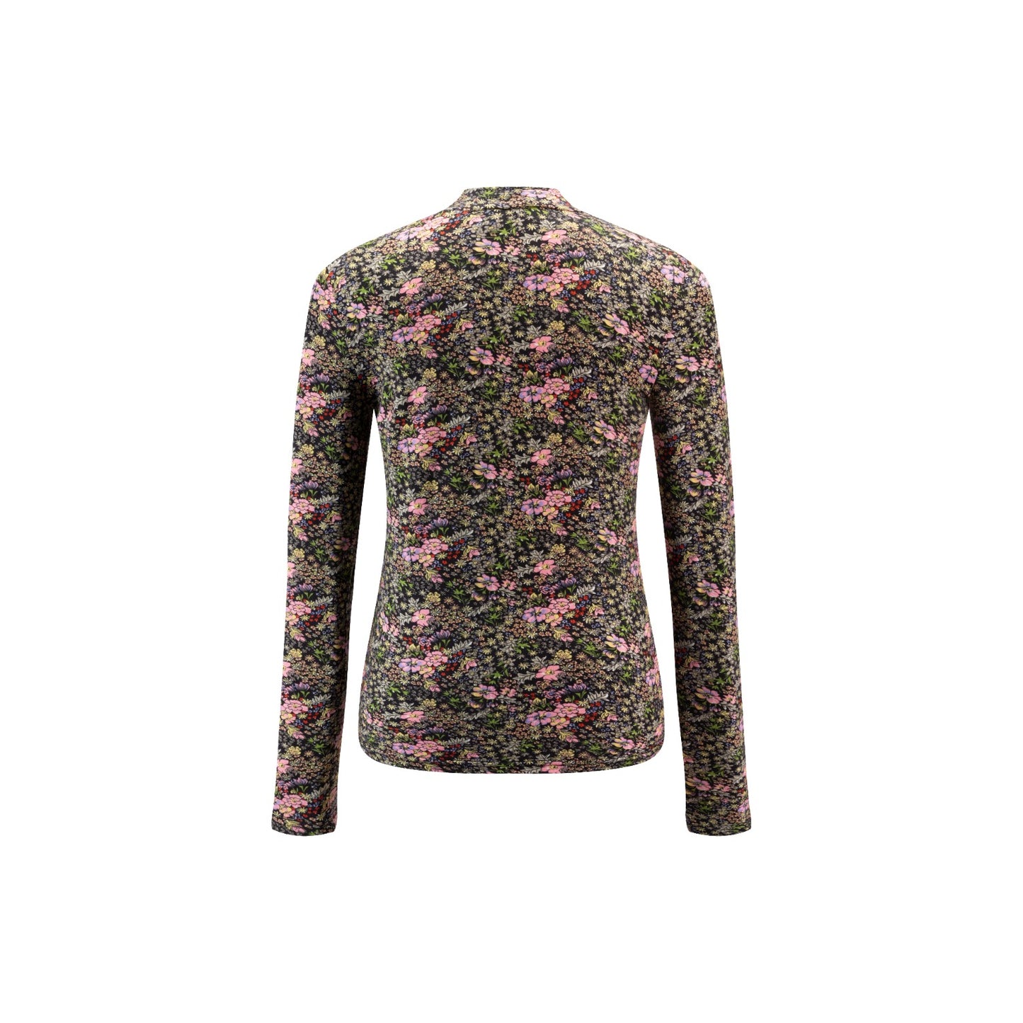 Black Multi Floral Tshirt Mock Neck