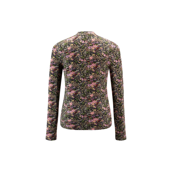 Black Multi Floral Tshirt Mock Neck