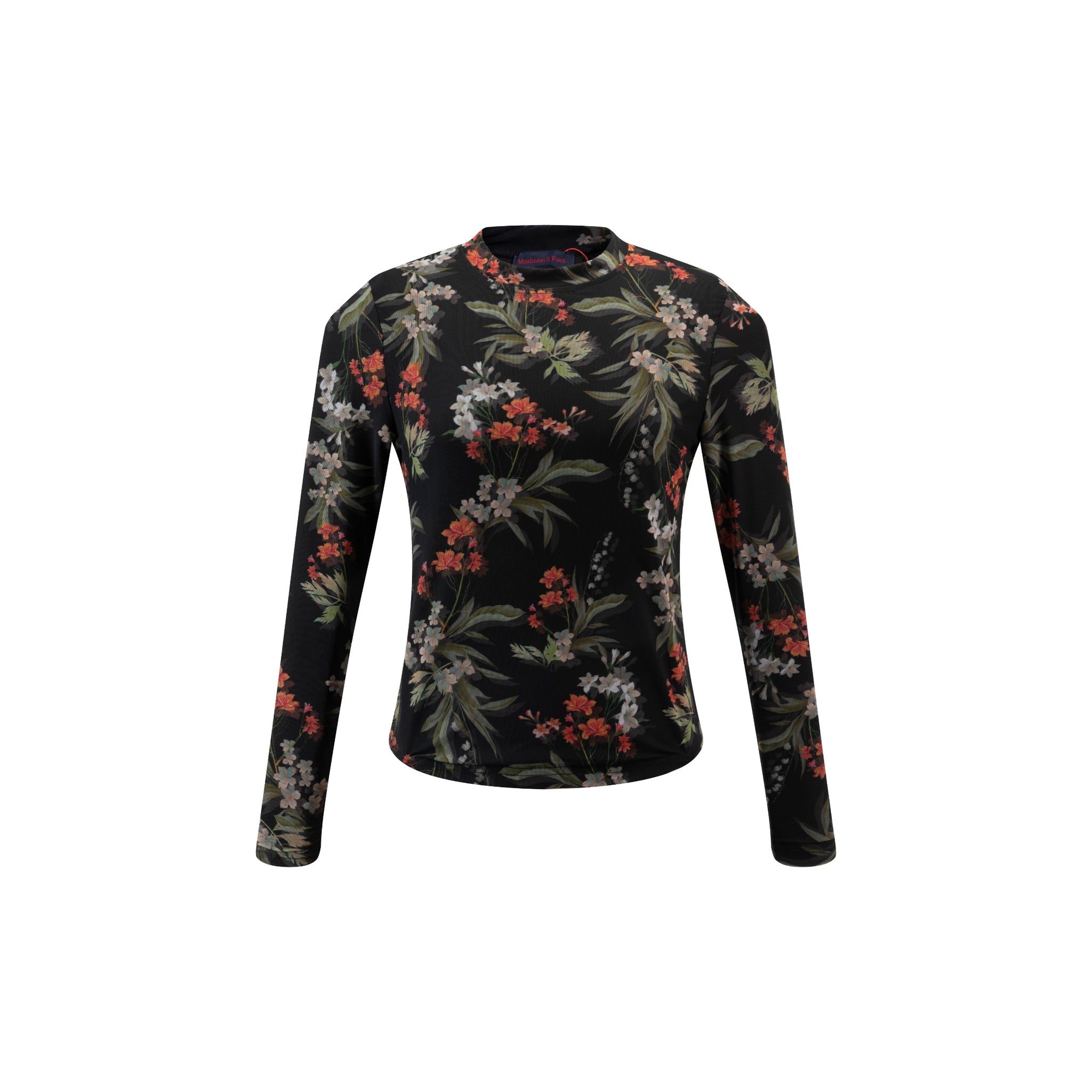 Black Multi Floral Printed Mesh Top