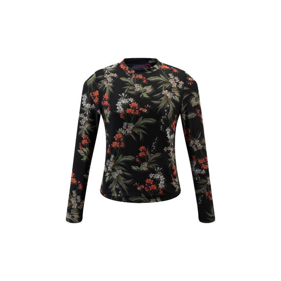 Black Multi Floral Printed Mesh Top