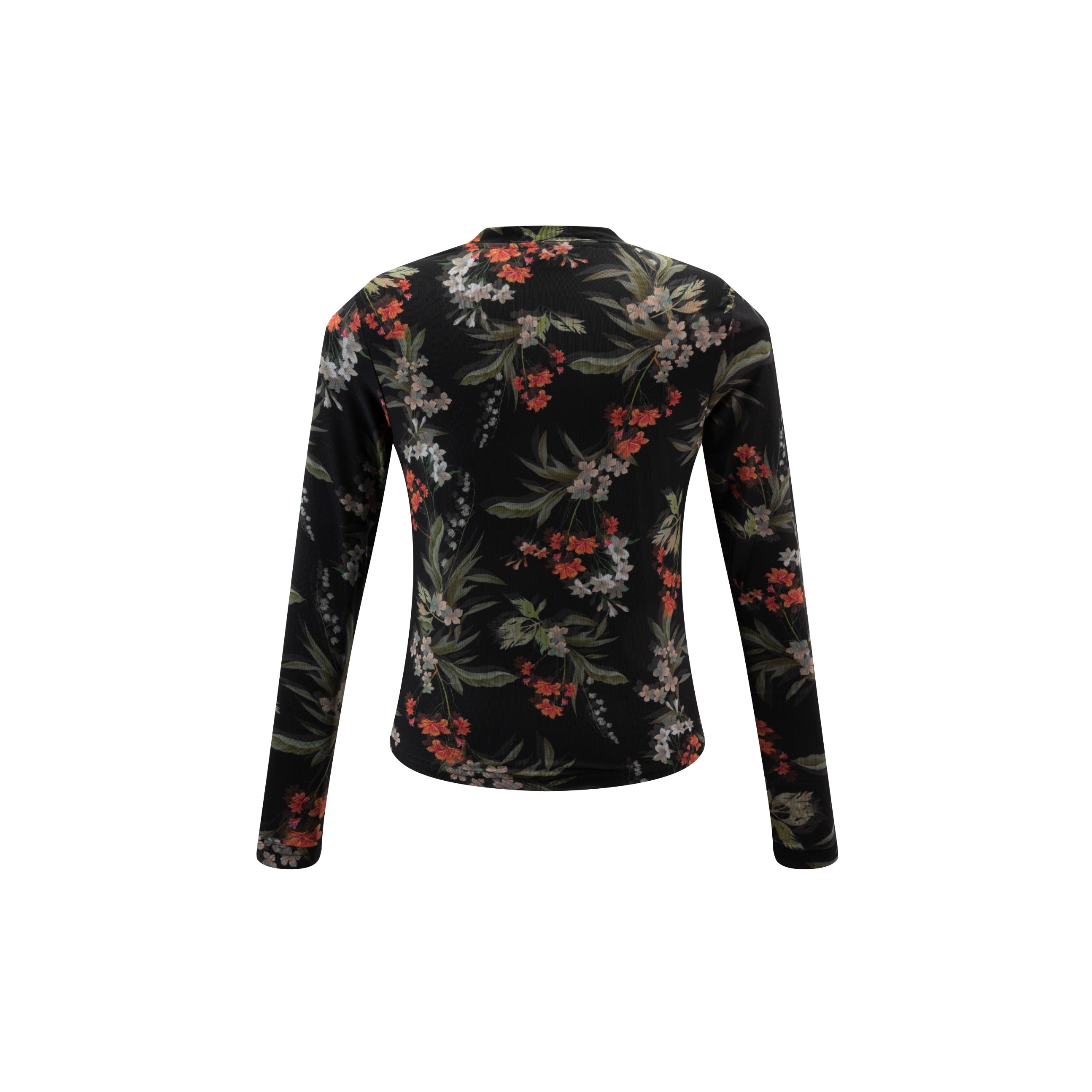 Black Multi Floral Printed Mesh Top