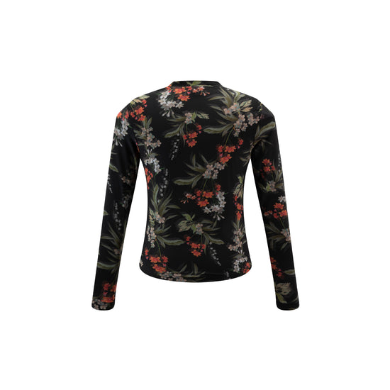 Black Multi Floral Printed Mesh Top