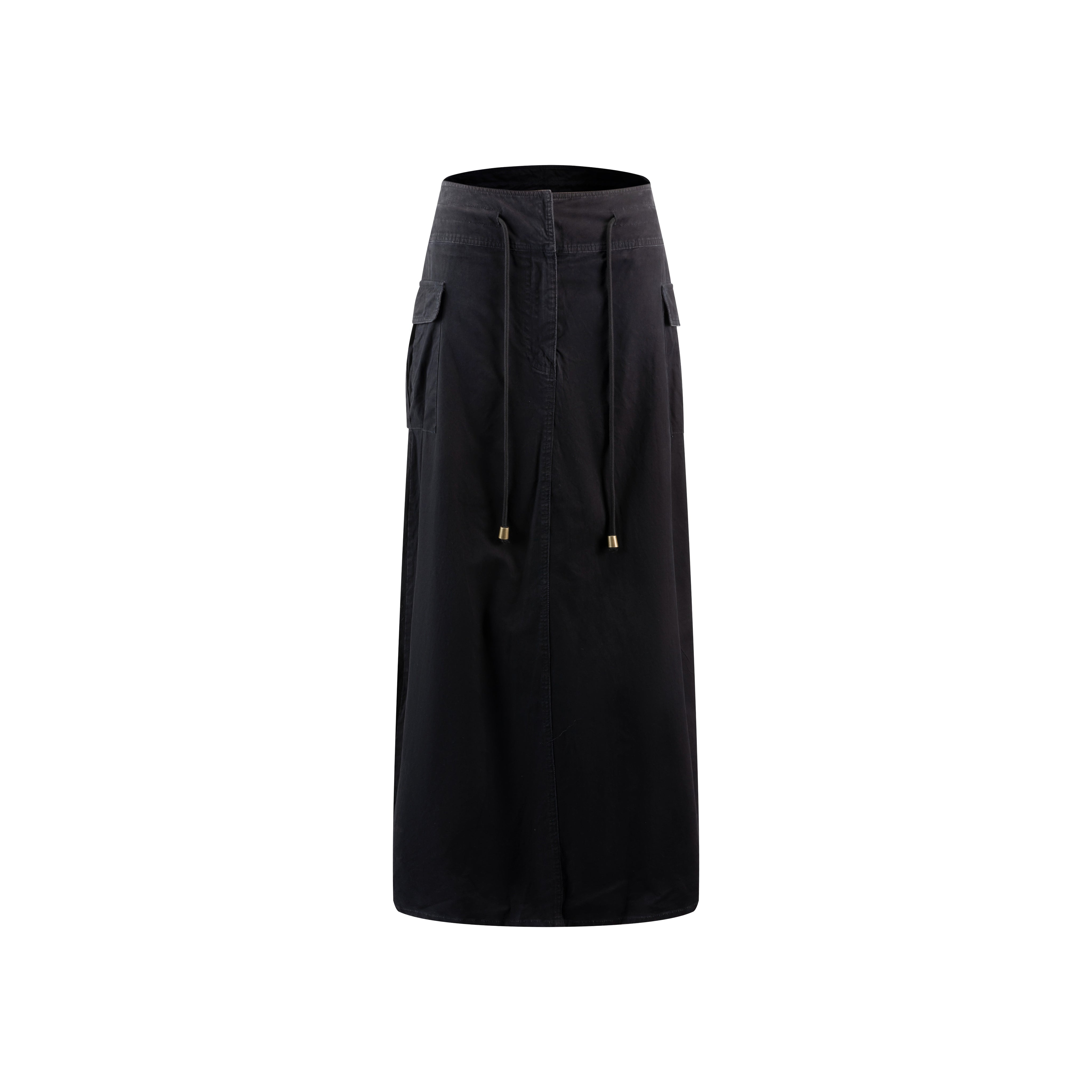 Black Acid Wash Draw String Skirt