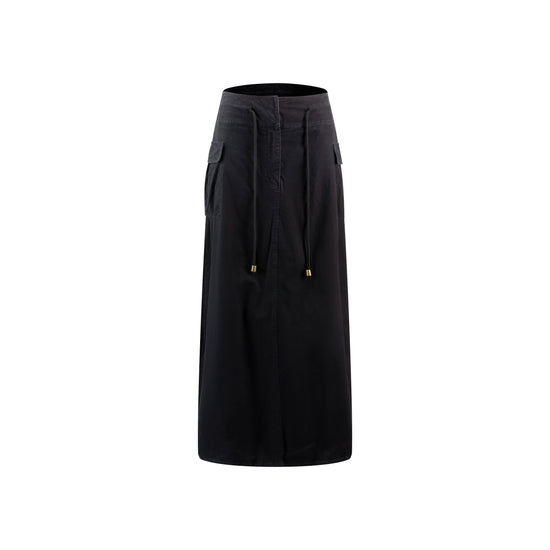 Black Acid Wash Draw String Skirt