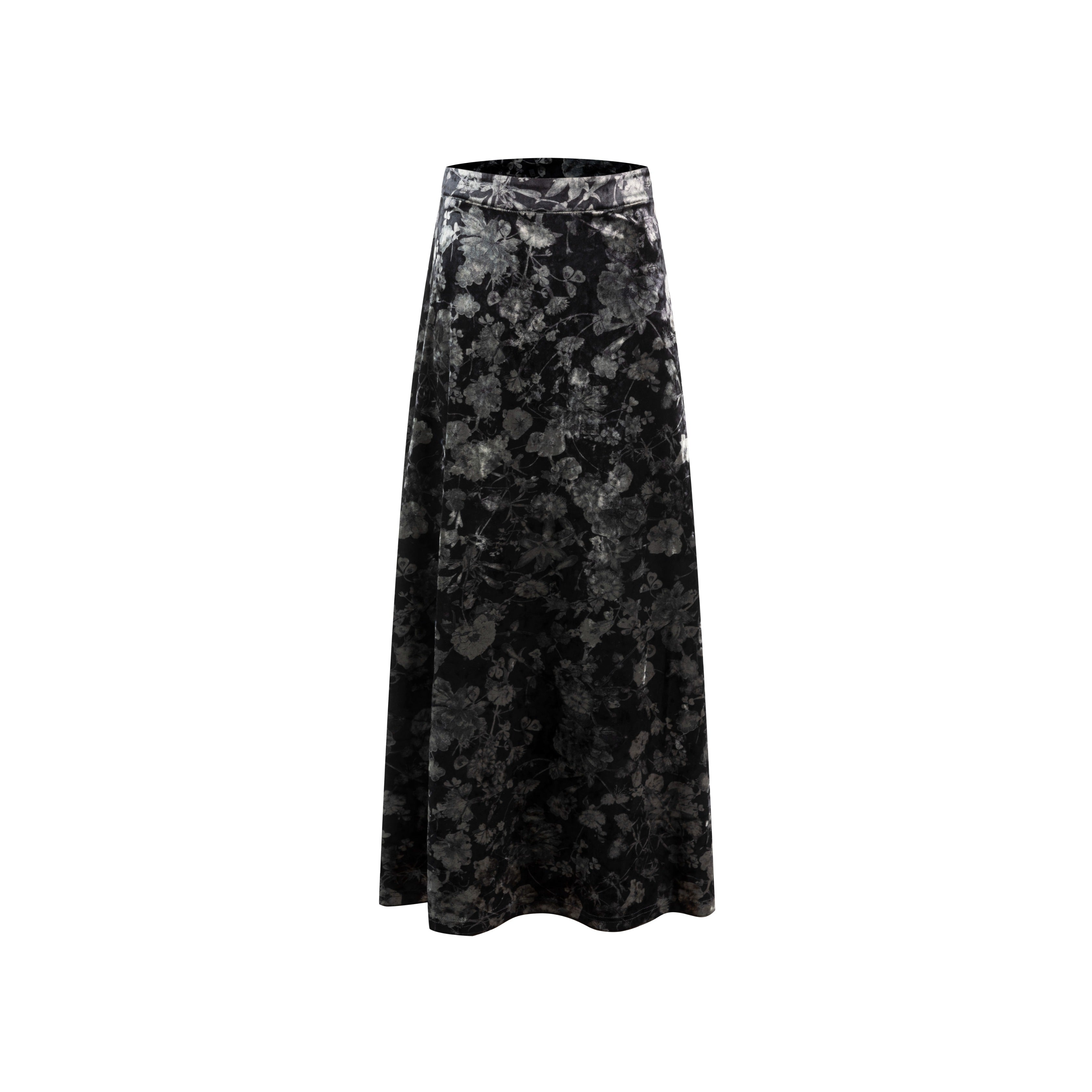 Grey Velour Floral Skirt