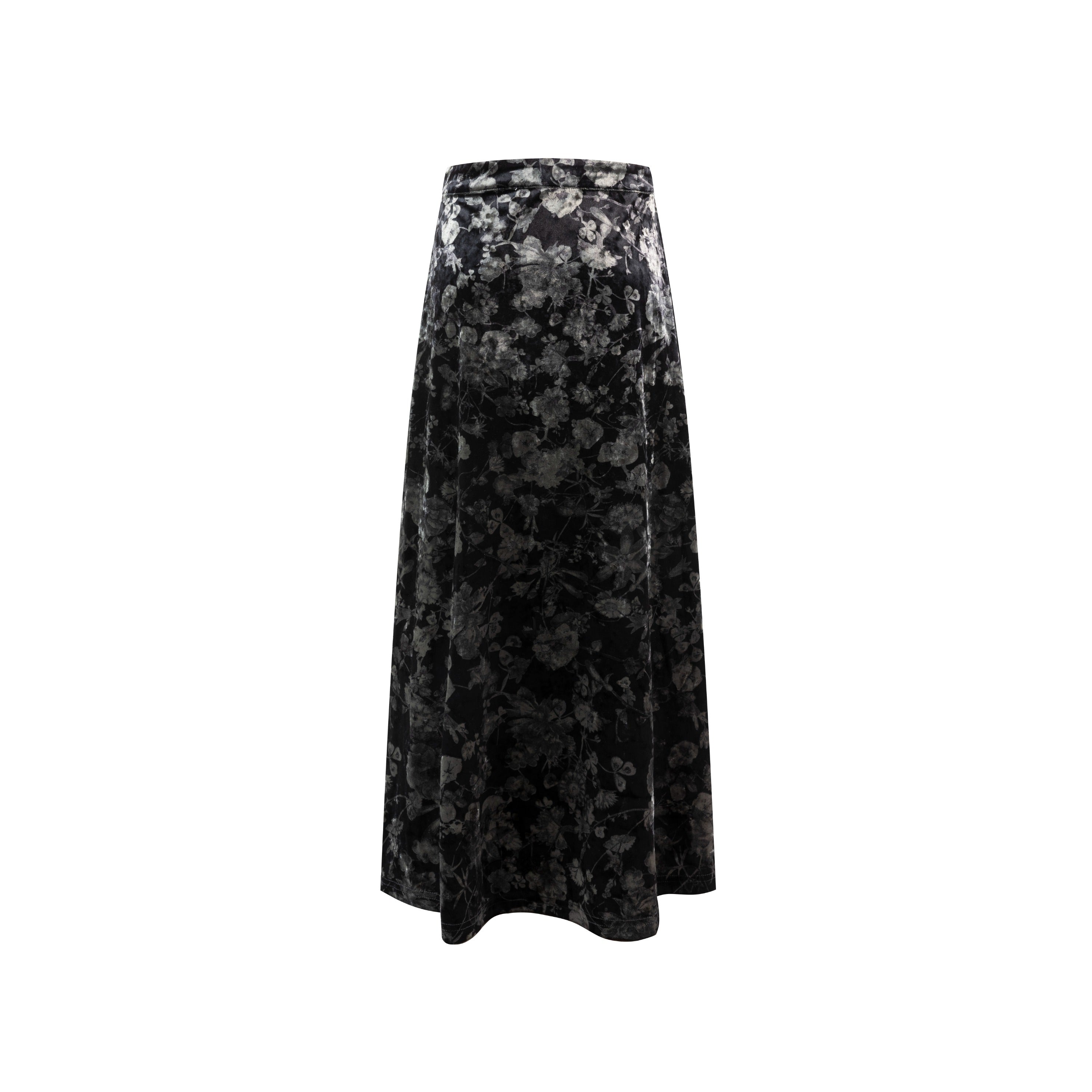 Grey Velour Floral Skirt