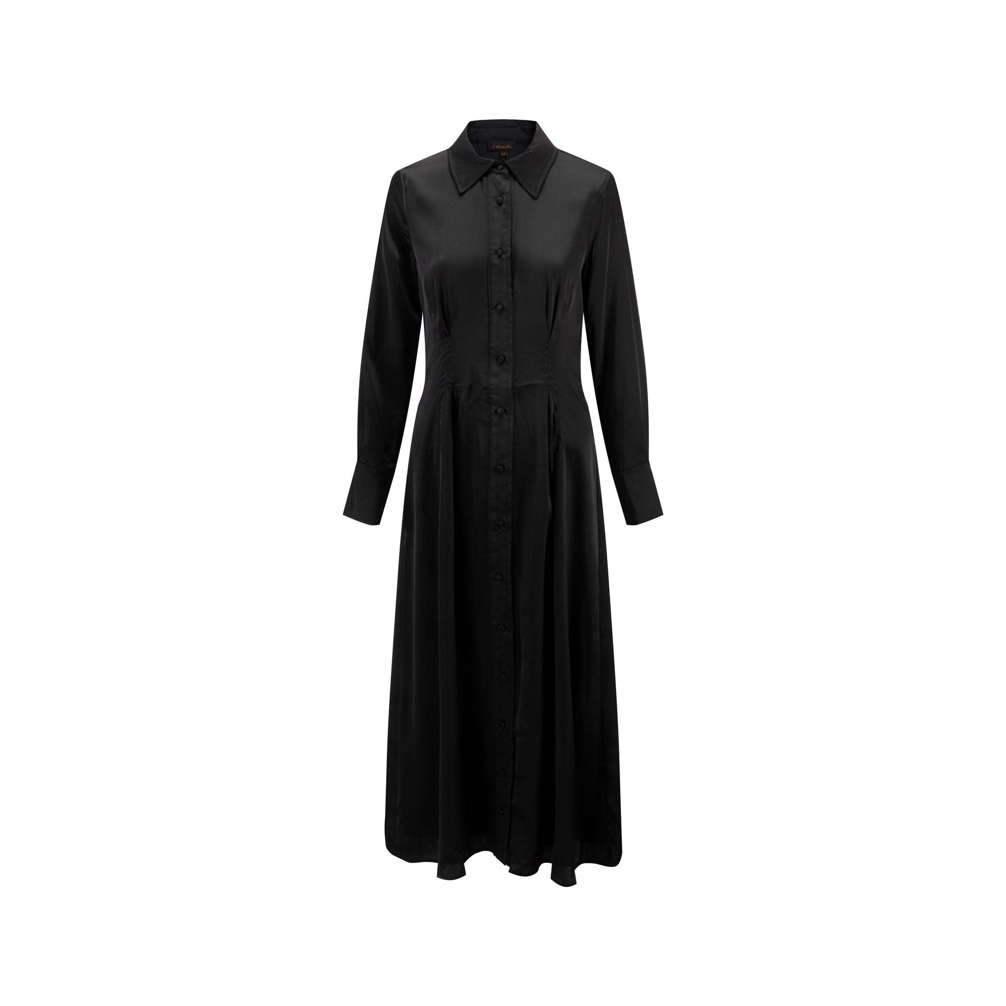 Black Plain Satin Shirt Dress