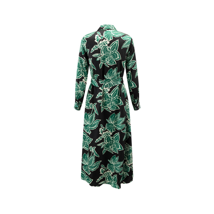 Emerald Green Big Flower Printed Shirt Dress