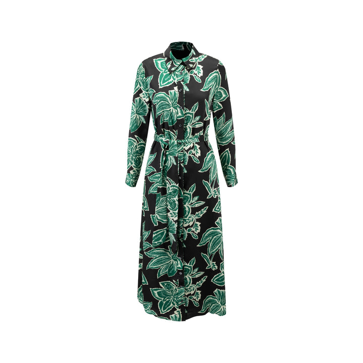 Emerald Green Big Flower Printed Shirt Dress