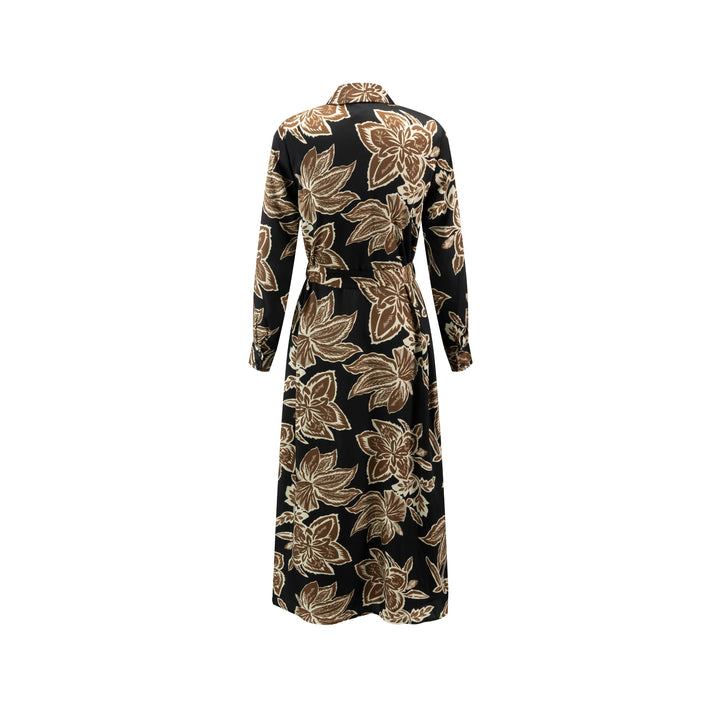 Tan Big Flower Printed Shirt Dress