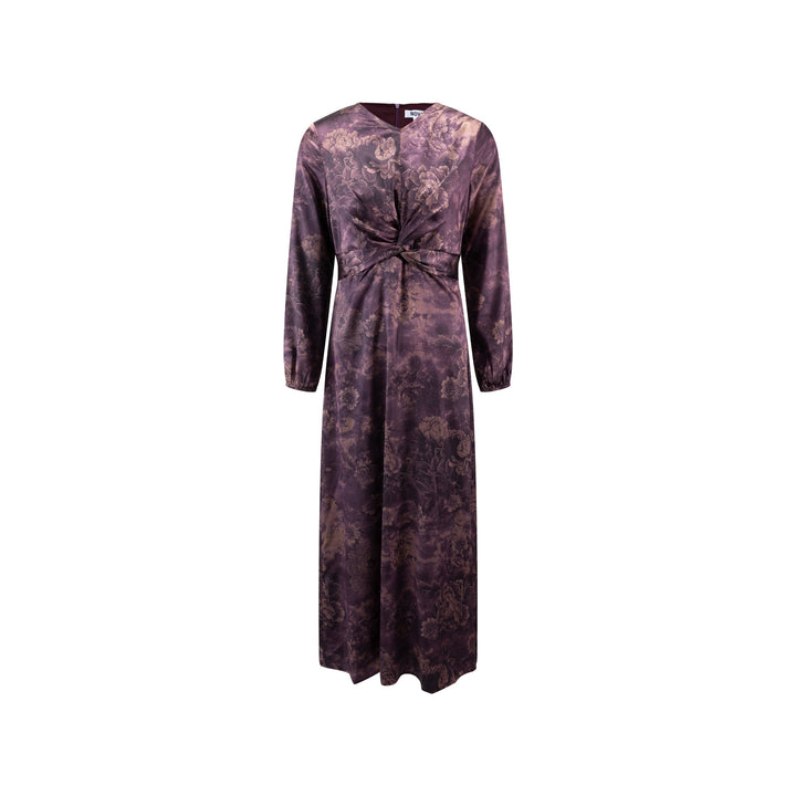 Purple Chinoiserie Printed Dress With Crossed Waist