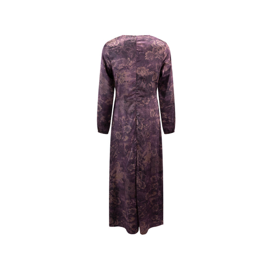 Purple Chinoiserie Printed Dress With Crossed Waist