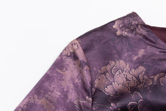 Purple Chinoiserie Printed Dress With Crossed Waist